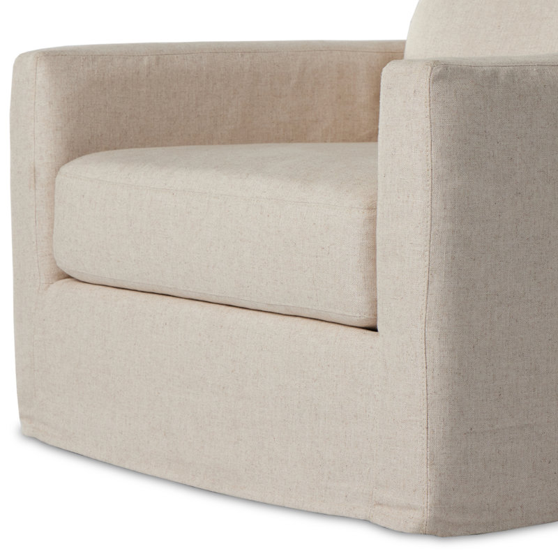 Hampton Slipcovered Swivel Armchair, Evere Cream Rayon / Viscose