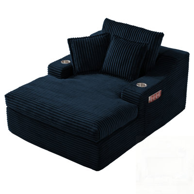 Oversized Chaise Lounge Chair Indoor, Upholstered Sleeper Sofa Bed with Cup Holders & 3 Pillows for Ultimate Comfort and Convenience
