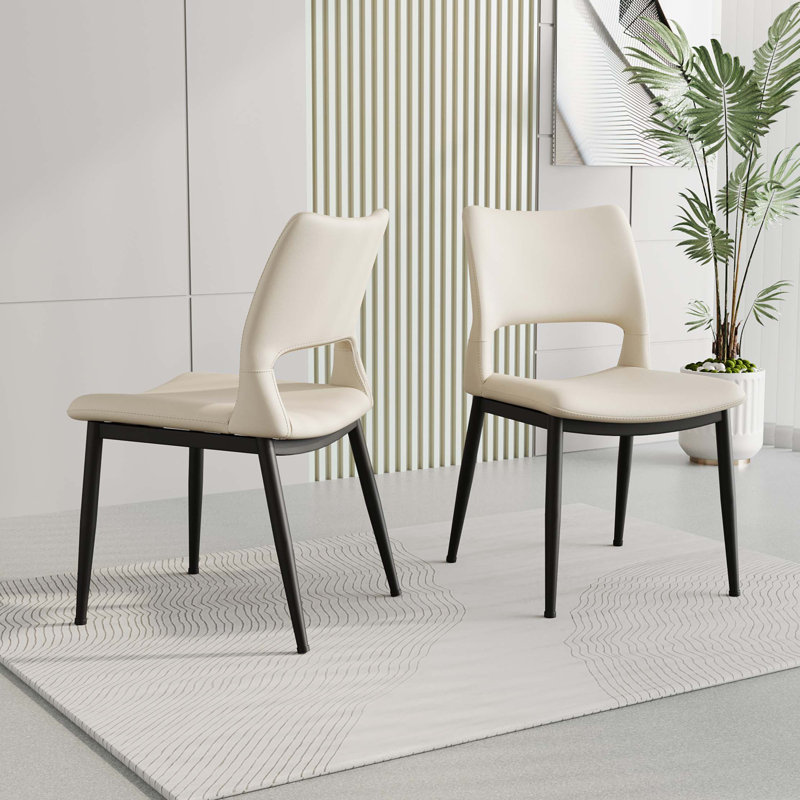 Ensemble de 2 chaises de salle à manger modernes et minimalistes en similicuir, dossier confortable, pieds en métal, Blanc