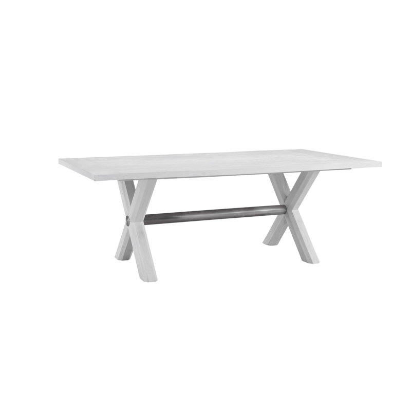 Table de salle à manger Nadine Chêne blanc avec base en X octogonale et nickel brossé