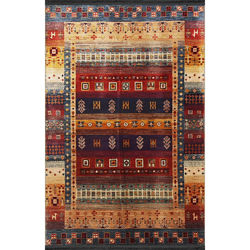 Tapis décoratif rétro multicolore à motifs mixtes, Tapis de couloir 3 pi 3,37 po x 9 pi 10,11 po