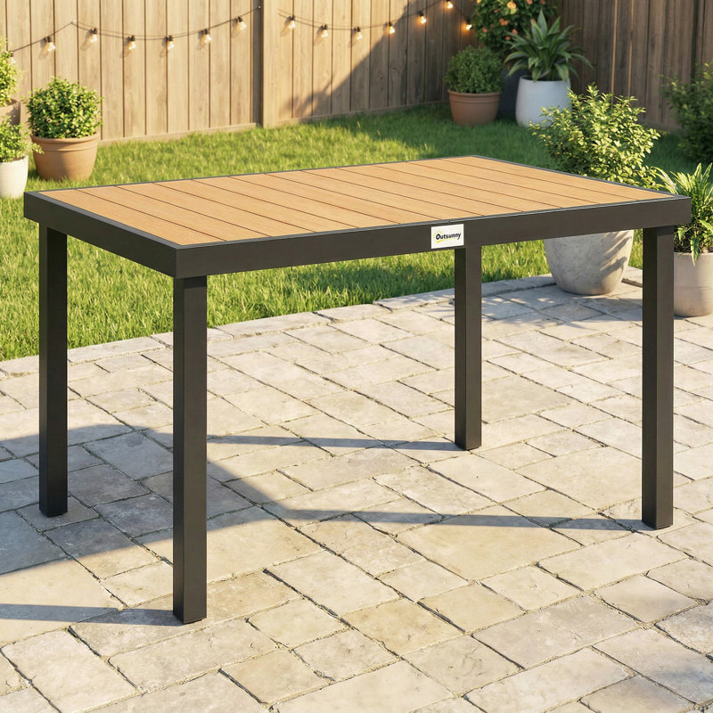 Table de salle à manger de patio, table d'extérieur rectangulaire en aluminium, naturel, Brown/Black