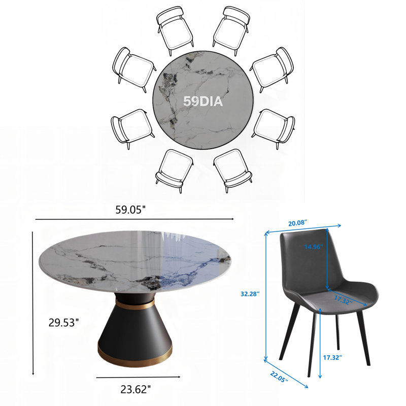Ensemble de salle à manger à piédestal 59,05 po Alperton, Gris / Gris, Patek Blanche