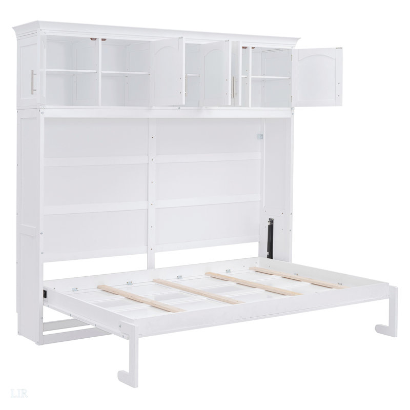 Lit escamotable Murphy avec armoires supérieures, cadre de lit, Grand lit, Blanc
