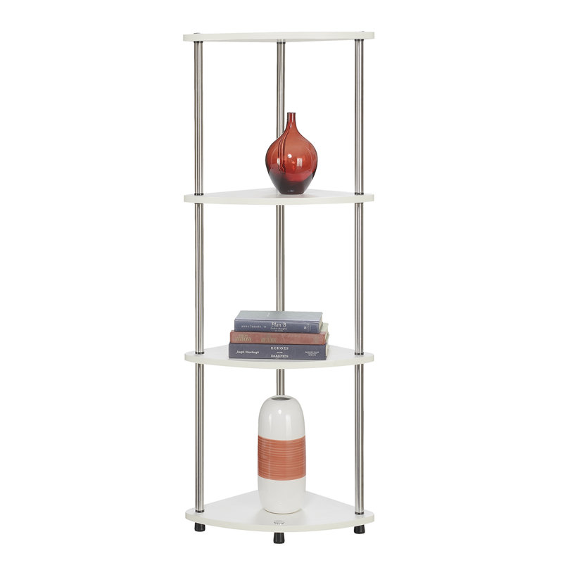Edwin Corner Bookcase, White/Stainless Steel, 48" H x 13.75" W x 13.75" D