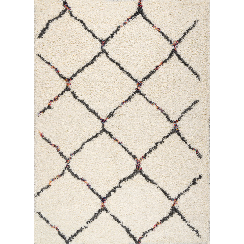 Tapis abstrait ivoire Rainbow Shag, Rectangle 5 pi x 7 pi