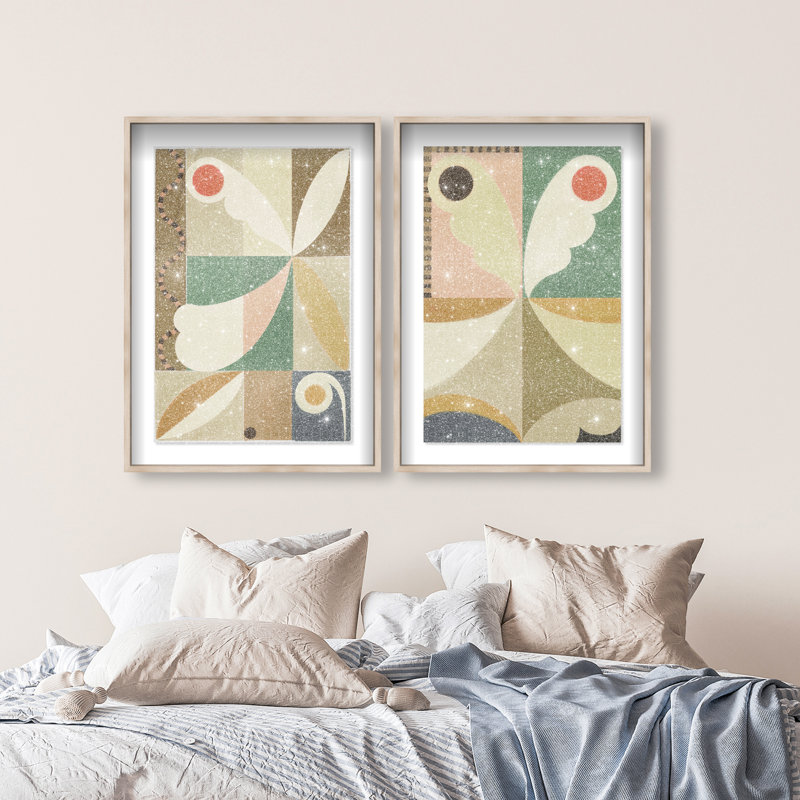 Butterfly Deco Set Shadowbox Abstract Print by Oliver Gal, Black Frame, 10 x 15, 50"H x 34"W, Natural Oak Shadowbox