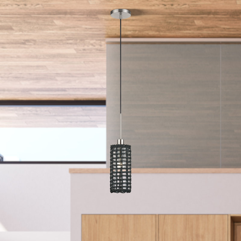Mini-luminaire suspendu en nickel brossé 1 lumière Cassiday, Nickel brossé, Noir