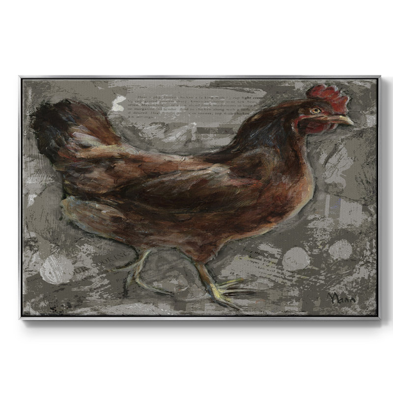 Poule rouge - reproduction encadrée de qualité supérieure, Toile avec cadre argenté, H 41 po x l 27 po x P 2 po