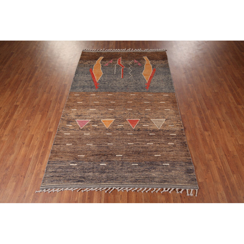 Tapis brun à rayures marocain 6 x 9