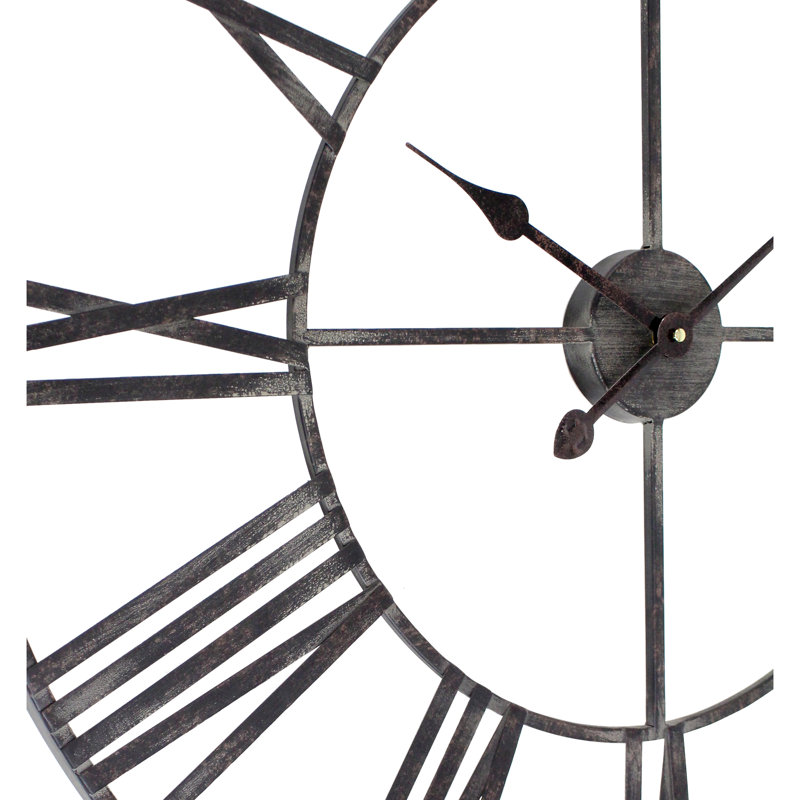 Solange Round Metal Farmhouse Wall Clock, Medium, Distressed Gray