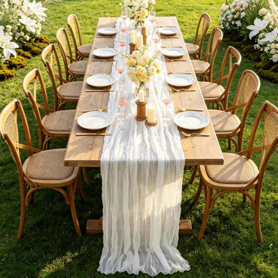 3Pcs Ivory White Table Runner, 10FT Rustic White Table Runner 35*120inch Boho Table Runners for Wedding Bridal Shower Baby Shower Table Centerpiece Decorations