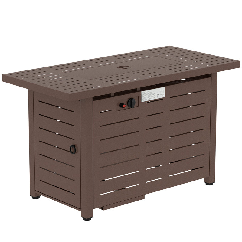 Table de foyer d'extérieur en acier avec couvercle, H 25,05 po x l 20,05 po x P 42,05 po, Gaz naturel / propane, Gris
