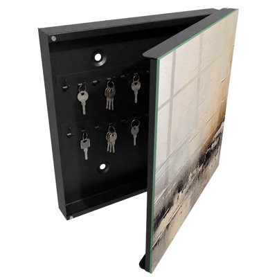Key cabinet, Opens to the right, 30x30x5, Black, A subdued landscape with horizontal lines, 