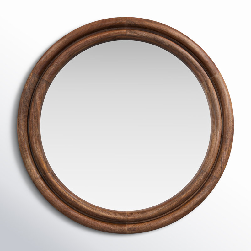 Larina Solid Wood Round Mirror, Brown