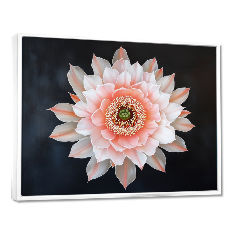Décoration murale cactus rose I cactus floral I, H 24 po x l 32 po, Impression dans un cadre flottant sans passe-parto, Blanc