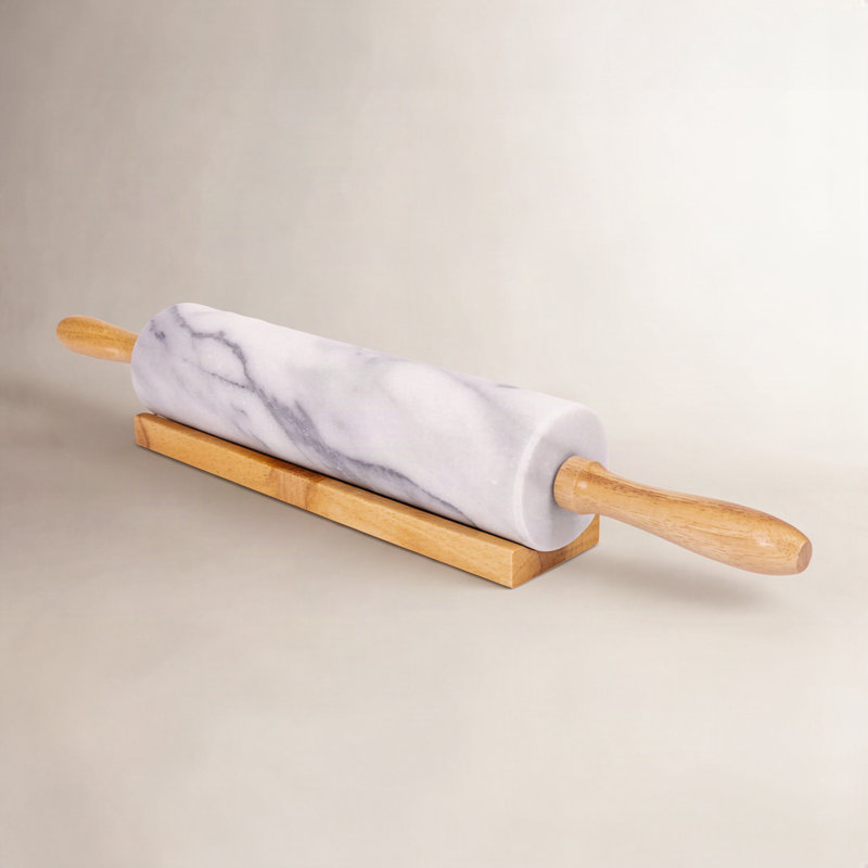 Marble Rolling Pin with Wooden Handles, Matte White