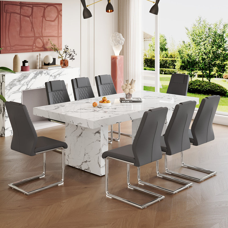 Ensemble de table de salle à manger 79 po en bois 79 po pour 8 personnes, Gris, 9