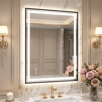 Miroir de salle de bain / meuble-lavabo / miroir à cadre noir en verre trempé à l'avant et à l'arrière avec certification UL