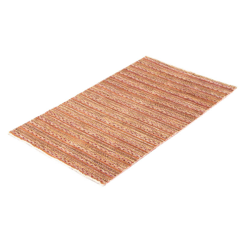 Tapis brun / crème en laine noué à la main de conception unique 3 pi x 5 pi 1 po New Age