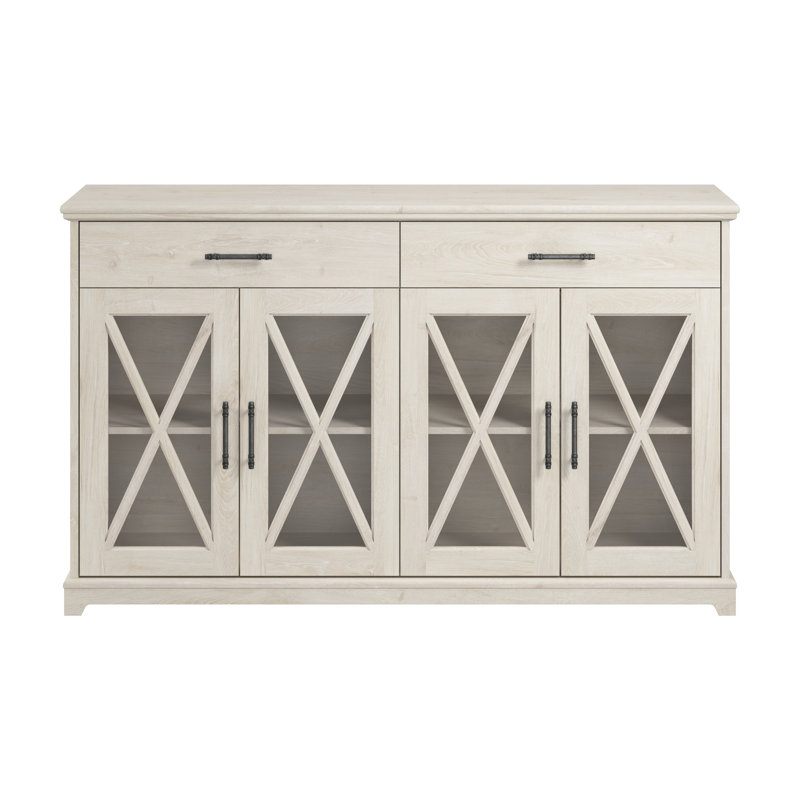 Linen White Oak Farmhouse China Cabinet with Hutch