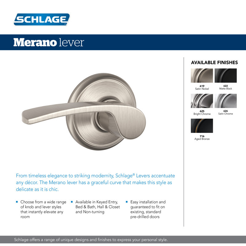 Merano Passage Door Lever with Rosette, Matte Black