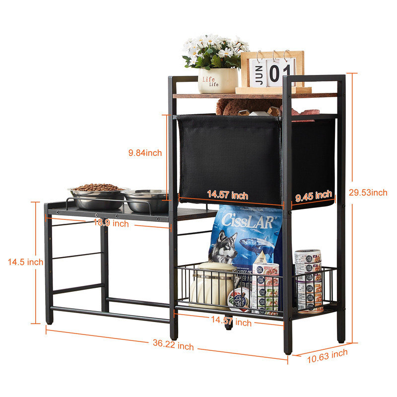 Station d'alimentation pour animaux avec armoire de rangement, bols pour chien surélevé et organisateur de jouets