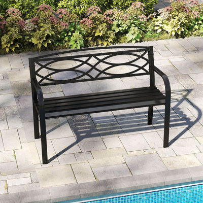 Outdoor Bench 45.5" Patio Garden Bench with Backrest Curved Armrests for Backyard