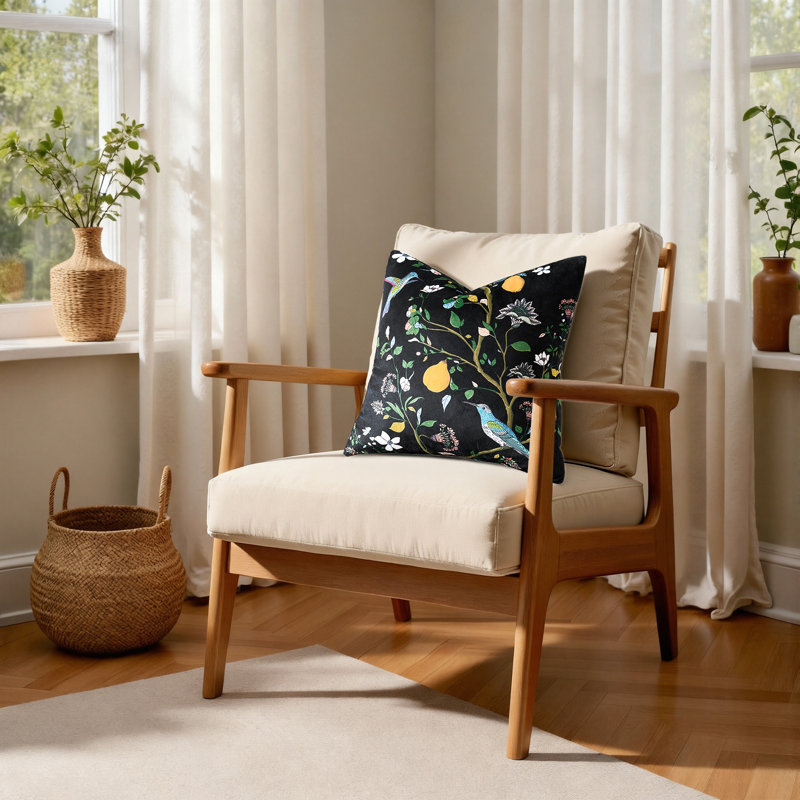 Velvet Floral Hummingbird Pillow Covers, Whimsical Home Decorative Sofa Bed Covers, Square 18", Black