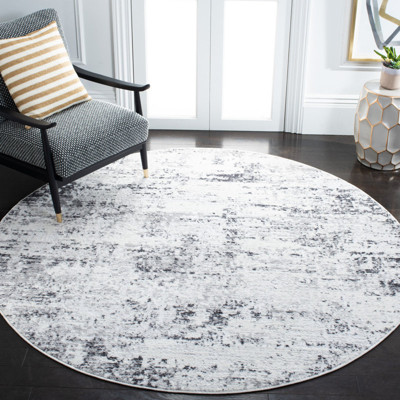 Tapis abstrait Grandview 700 Performance, Grey/Ivory, Rond 5 pi 3 po