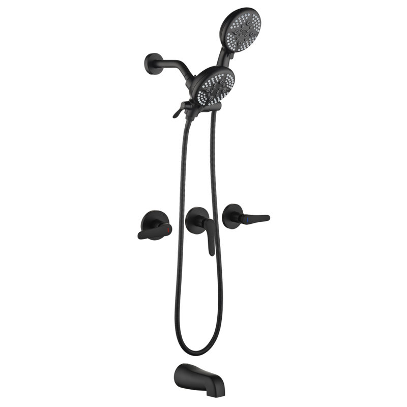 3 Handle Tub Shower Faucet Set Shower System with Tub Spout Kit, Black