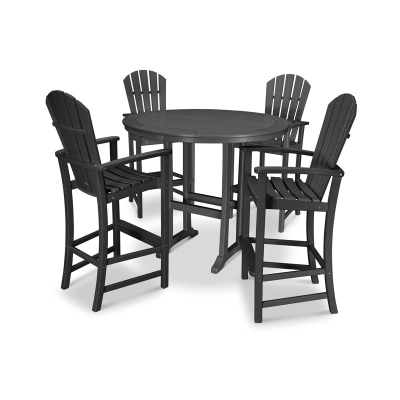 POLYWOOD Palm Coast 5-Piece Round Bar Set, Black