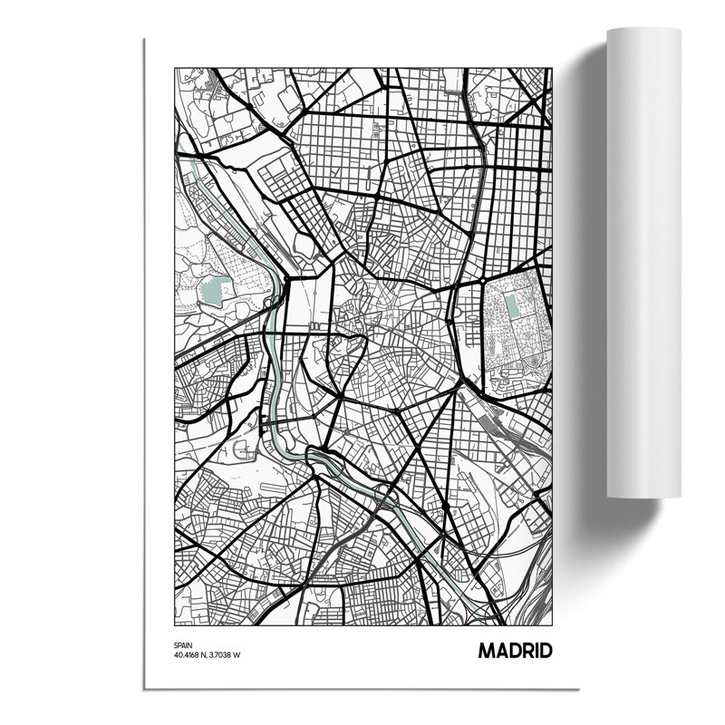 Map Madrid Spain - Unframed Graphic Art, 84cm H x 59cm W x 0.1cm D