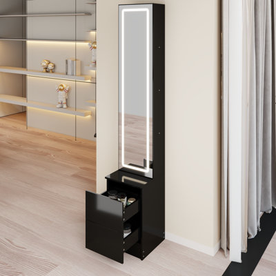 LED Full-Length Dressing Mirror Cabinet, Jewelry & Cosmetic Storage Organizer with Adjustable Brightness Lights, 3 Light Colors, Large Capacity Makeup Storage Cabinet, 63" Tall