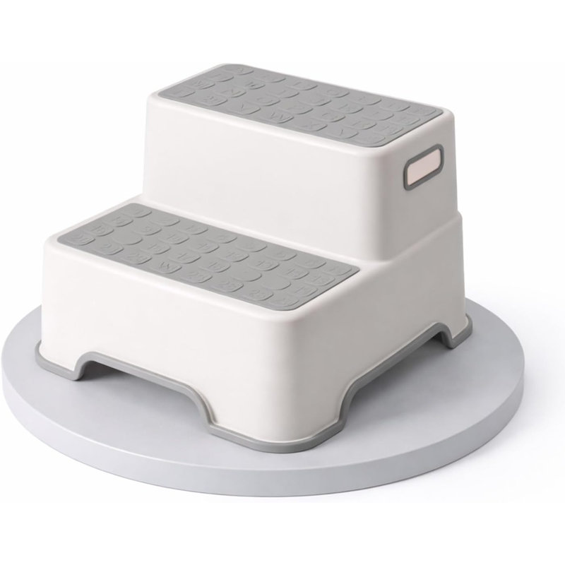 Double Layer Toddler Step Stool Bathroom, Non Slip Kids Footstool With Rubber Base, Educational Letters Numbers Surface Sink & Toilet Training Stool Grey
