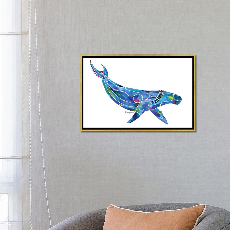 " Whale Humpback Ocean " by Jo Lynch, No Matte, 18" H x 26" W x 1.5" D, Gold Framed Canvas