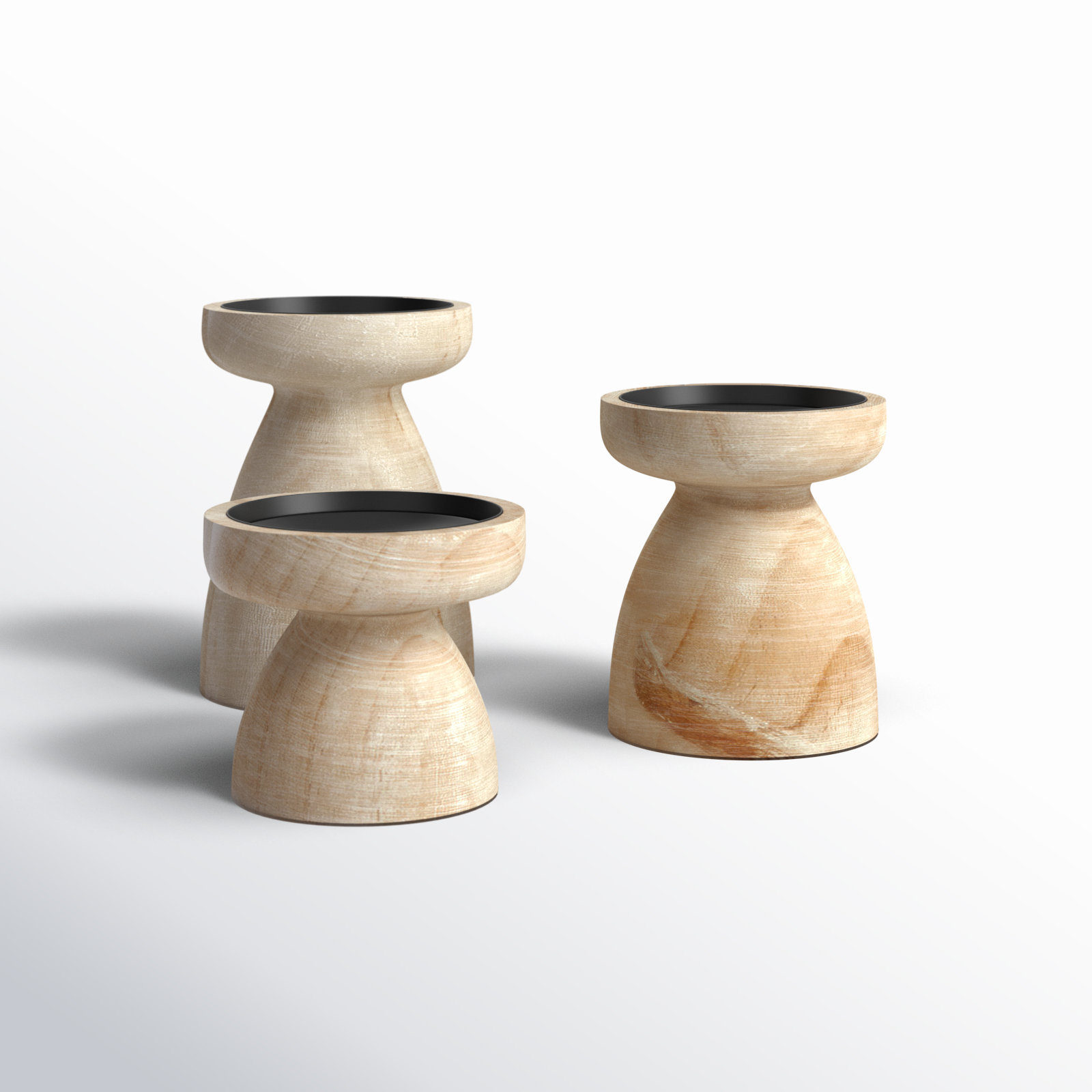 3-Piece Wood Candlestick Set, Natural