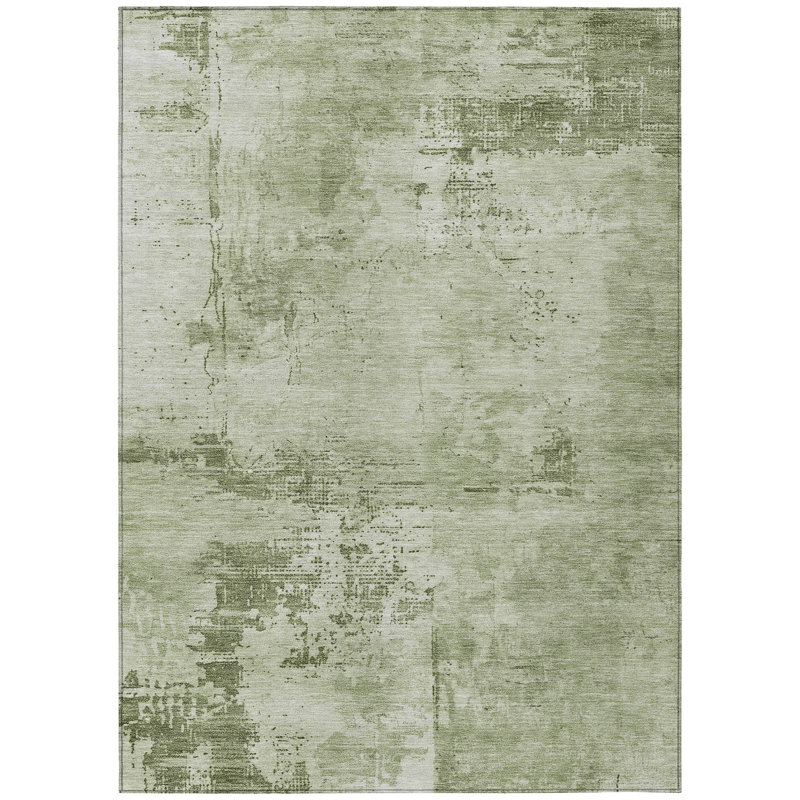 Cassiva Olive Washable Indoor-Outdoor Rug - , 5' x 7'6"