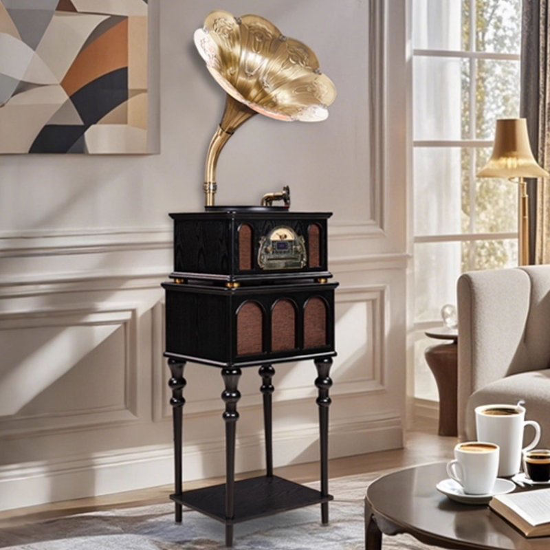 Black+Gold Free Form Solid Wood+Copper Media Players, Black/Gold