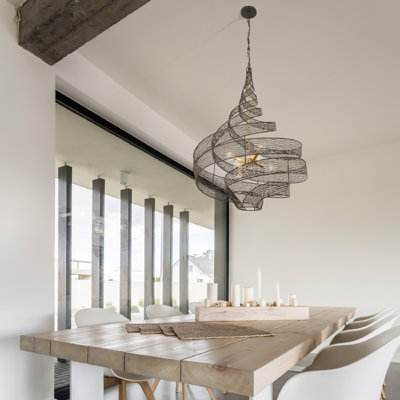 Luminaire suspendu torsadé 6 lumières Flow - Noir mat / Or français