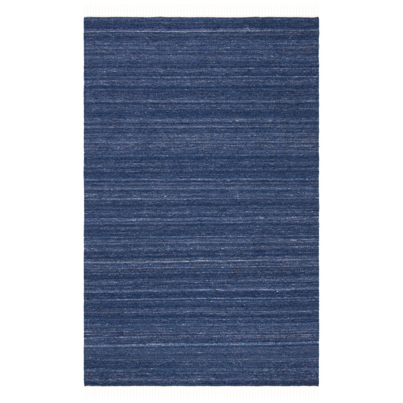 Rubinstein Hand Loomed Wool/Cotton Striped Rug in Navy, Rectangle 8' x 10'