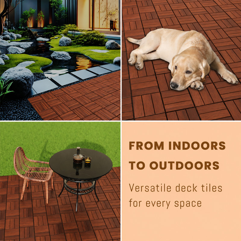  12" x 12" Acacia Natural Wood Interlocking Deck Tiles, Indoor and Outdoor Patio Flooring for Balcony, Porch & Garden