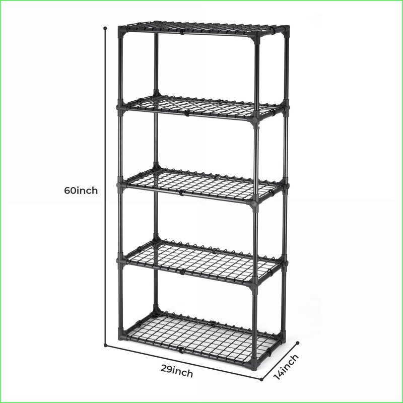 Tablette de rangement, grille métallique résistante à 5 niveaux | Capacité de 550 lb | Acier noir