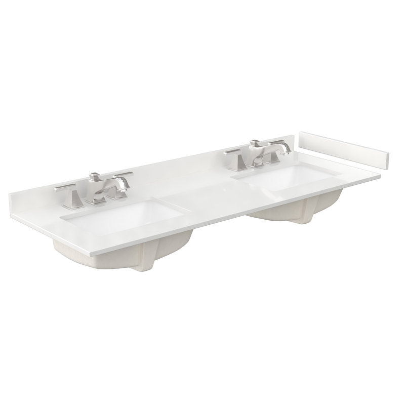 Elan TK 60" Freestanding Double Bathroom Vanity with Quartz Top, White, White Quartz, Matte Black