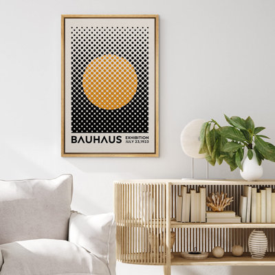Abstract Vibrant Color Blocks " Mid-Century Bauhaus Black Orange Grid Dot Sun Shapes "