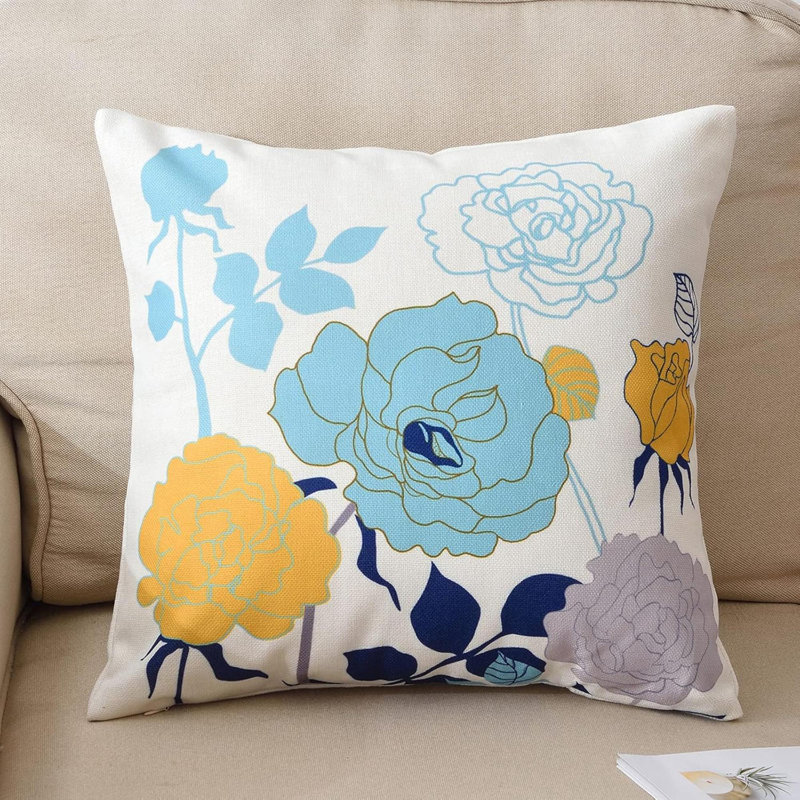 Ensemble de 2 housses de coussin d'extérieur en lin de coton pour les meubles de patio, Jaune / gris / turquoise