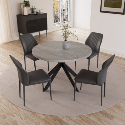Cappelletti 46'' Round Dining Table Set, Modern Kitchen Table Set with Chairs, Steel Legs