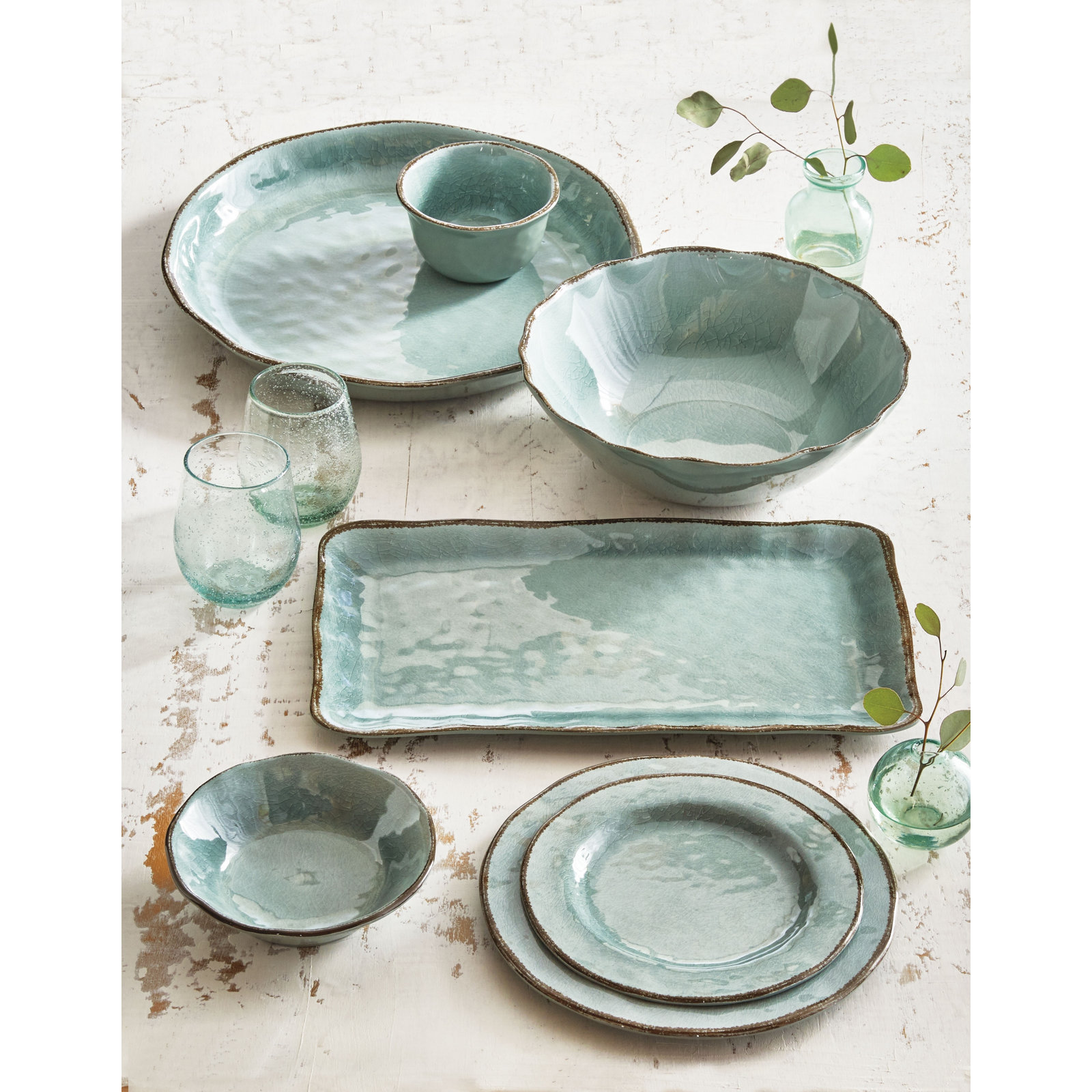 Veranda Melamine Serving Bowl, Slate Blue, 3.9" H x 11.8" W x 11.8" D