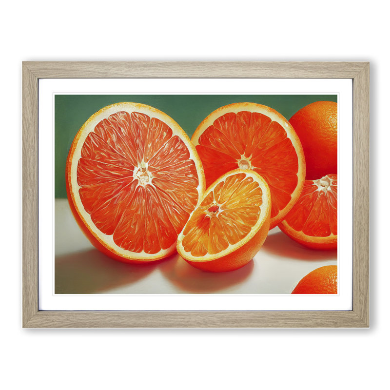 Oranges Sliced Fruit 1 Piece Single Picture Frame Wall Art, 46cm H x 64cm W, Oak