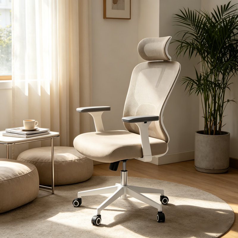 Chaise de bureau ergonomique avec dossier haut et tissu en filet respirant, avec appui-tête réglable et soutien lombaire; convient pour la maison, le bureau et le bureau